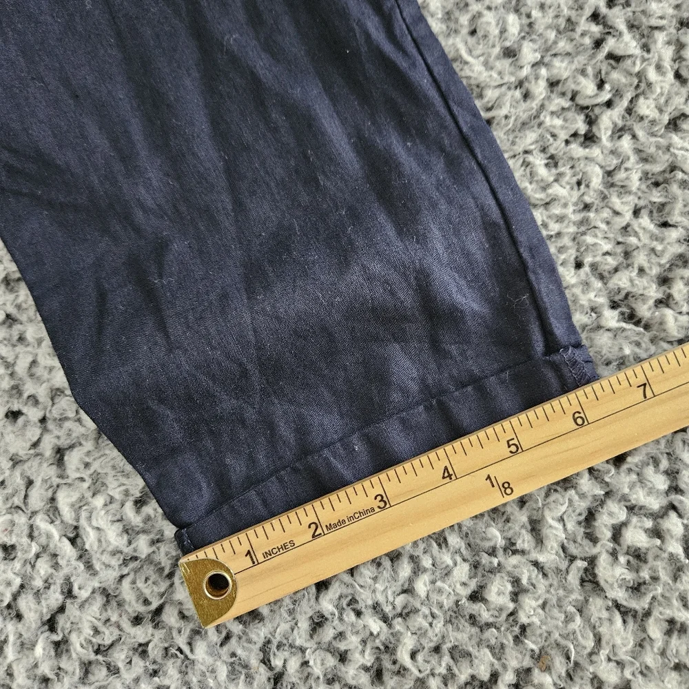 Zara Navy Blue Linen Roll-Up Cargo Pants XS Cropped High Rise Tie Belt Women's